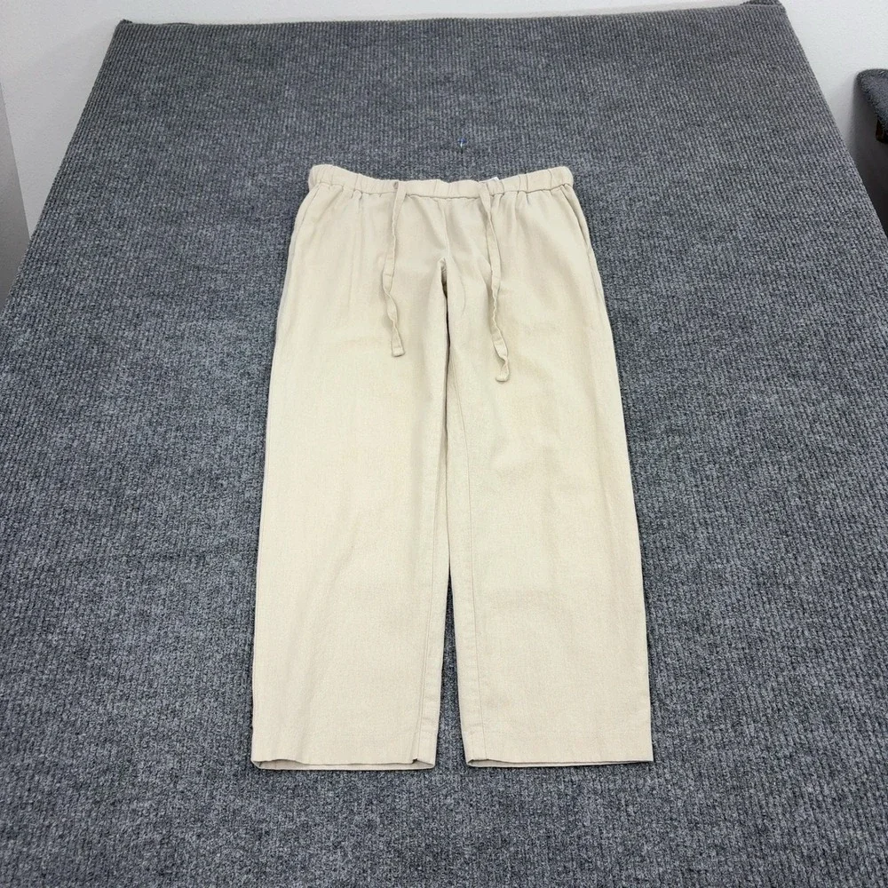Banana Republic Hayden Pants Womens S Beige Linen Cotton Drawstring Casual Style
